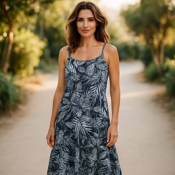 NWOT Banana Republic Smocked Maxi Dress Leaf Print Cotton - Picture 1 of 7